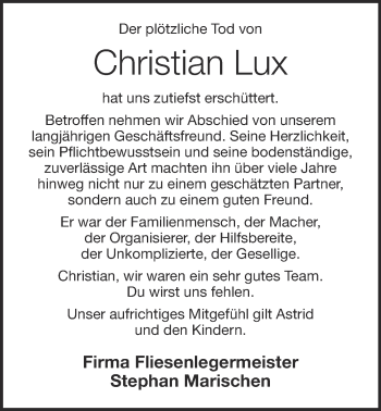 Anzeige von Christian Lux von OM-Medien