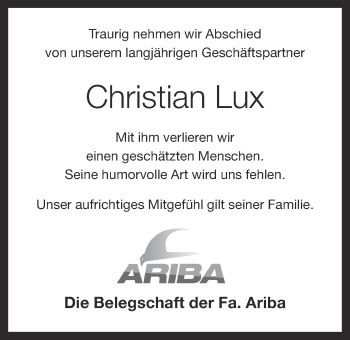 Anzeige von Christian Lux von OM-Medien