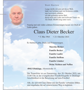 Anzeige von Claus Dieter Becker von OM-Medien