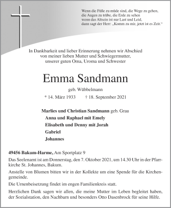 Anzeige von Emma Sandmann von OM-Medien