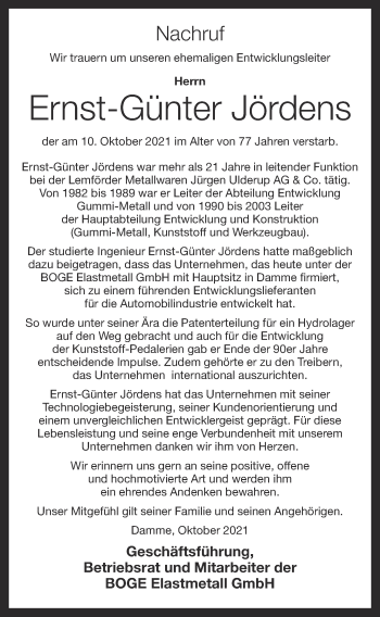 Anzeige von Ernst-Günter Jördens von OM-Medien