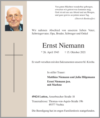 Anzeige von Ernst Niemann von OM-Medien