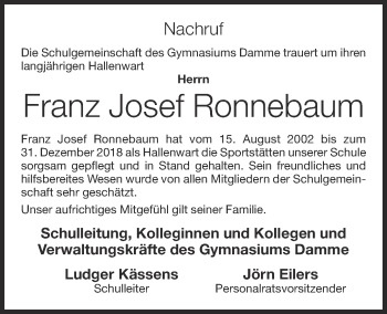 Anzeige von Franz Josef Ronnebaum von OM-Medien