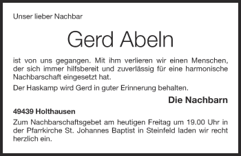 Anzeige von Gerd Abeln von OM-Medien