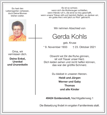Anzeige von Gerda Kohls von OM-Medien