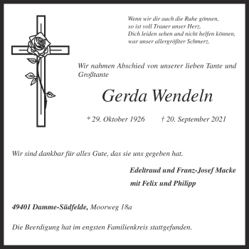 Anzeige von Gerda Wendeln von OM-Medien