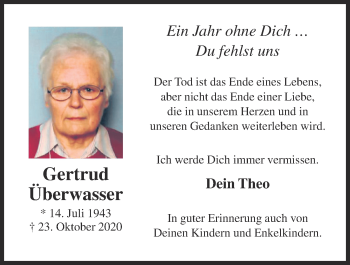 Anzeige von Gertrud Überwasser von OM-Medien