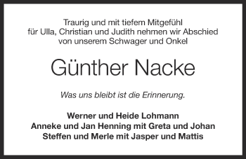 Anzeige von Günther Nacke von OM-Medien