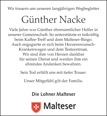 Anzeige von Günther Nacke von OM-Medien