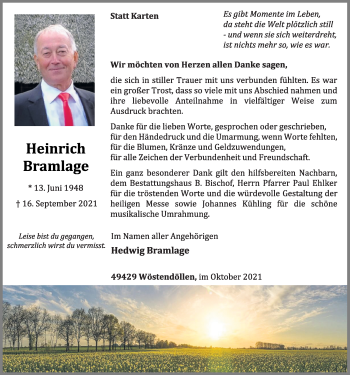 Anzeige von Heinrich Bramlage von OM-Medien