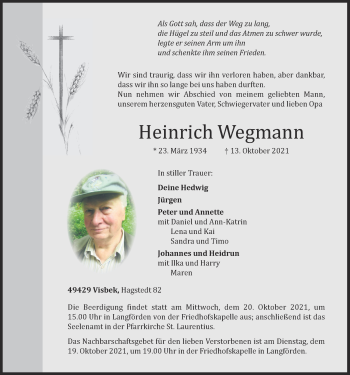 Anzeige von Heinrich Wegmann von OM-Medien