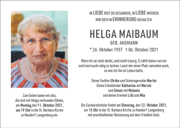 Anzeige von Helga Maibaum von Oldenburgische Volkszeitung