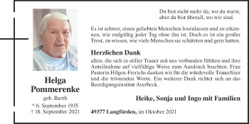 Anzeige von Helga Pommerenke von OM-Medien
