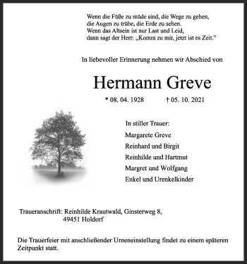 Anzeige von Hermann Greve von Oldenburgische Volkszeitung