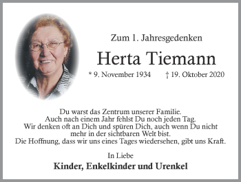 Anzeige von Herta Tiemann von OM-Medien