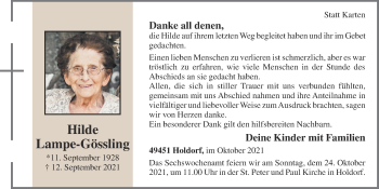 Anzeige von Hilde Lampe-Gössling von OM-Medien