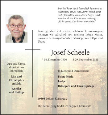 Anzeige von Josef Scheele von OM-Medien