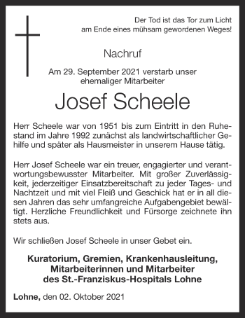 Anzeige von Josef Scheele von OM-Medien