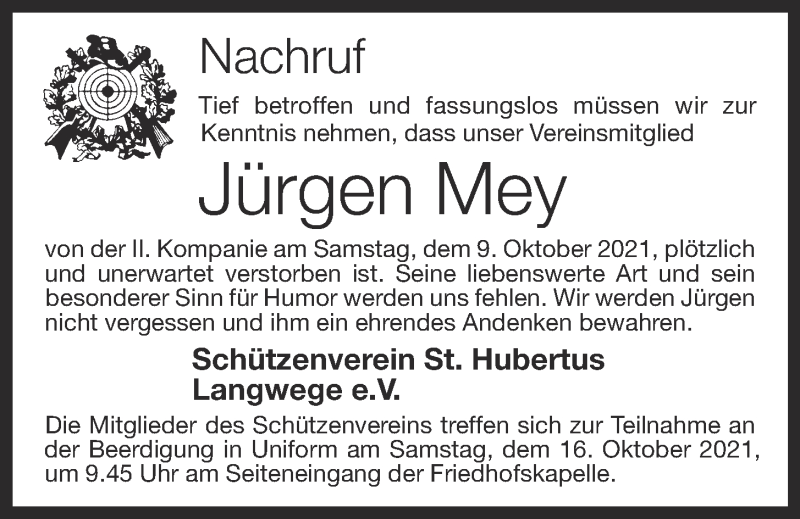  Traueranzeige für Jürgen Mey vom 13.10.2021 aus OM-Medien
