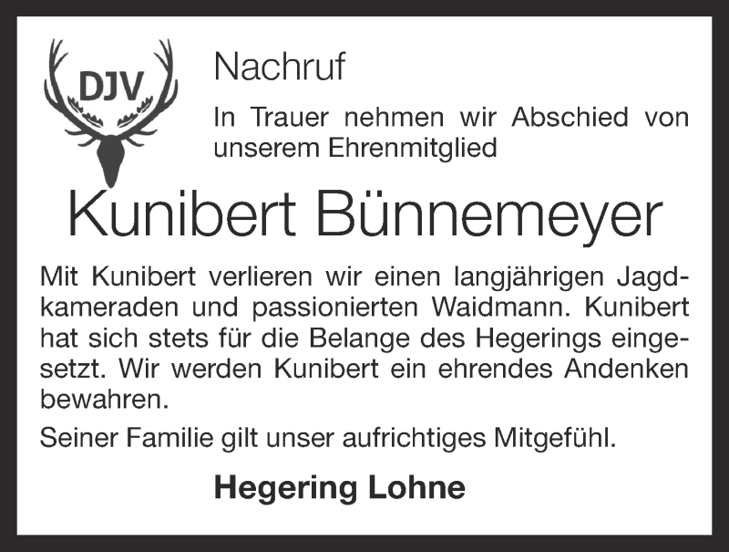  Traueranzeige für Kunibert Bünnemeyer vom 22.10.2021 aus OM-Medien