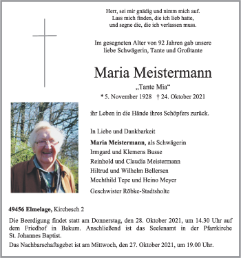 Anzeige von Maria Meistermann von OM-Medien