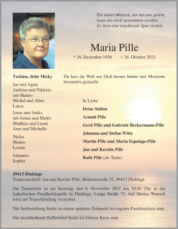 Anzeige von Maria Pille von OM-Medien