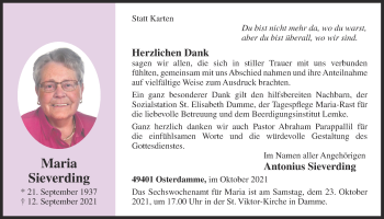 Anzeige von Maria Sieverding von OM-Medien