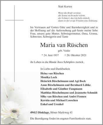 Anzeige von Maria van Rüschen von OM-Medien
