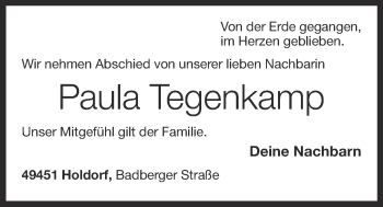 Anzeige von Paula Tegenkamp von OM-Medien