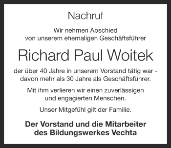 Anzeige von Richard Paul Woitek von OM-Medien