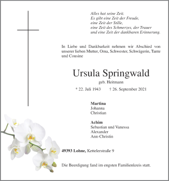 Anzeige von Ursula Springwald von OM-Medien