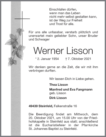 Anzeige von Werner Lisson von OM-Medien