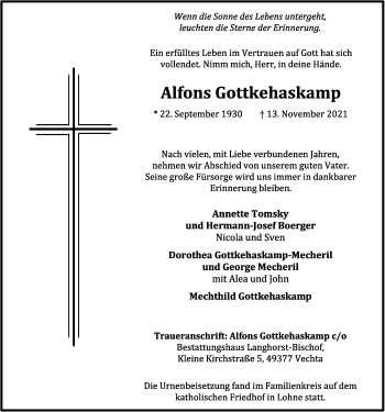 Anzeige von Alfons Gottkehaskamp von OM-Medien