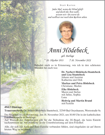 Anzeige von Anni Hödebeck von OM-Medien