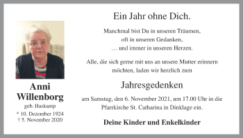 Anzeige von Anni Willenborg von OM-Medien