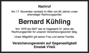 Anzeige von Bernard Kühling von OM-Medien