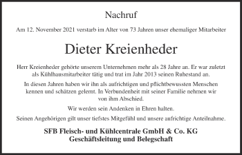 Anzeige von Dieter Kreienheder von OM-Medien