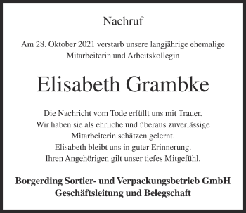 Anzeige von Elisabeth Grambke von OM-Medien