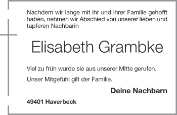 Anzeige von Elisabeth Grambke von OM-Medien