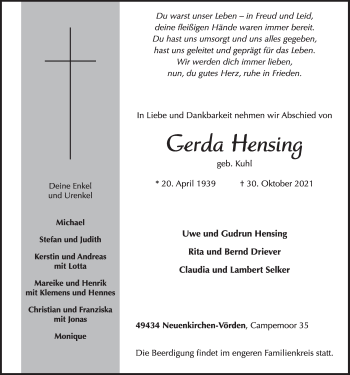 Anzeige von Gerda Hensing von OM-Medien