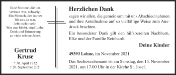 Anzeige von Gertrud Kruse von OM-Medien