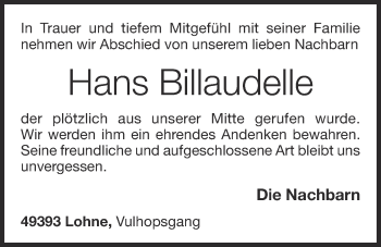 Anzeige von Hans Billaudelle von OM-Medien