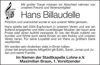 Anzeige von Hans Billaudelle von OM-Medien