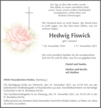 Anzeige von Hedwig Fiswick von OM-Medien