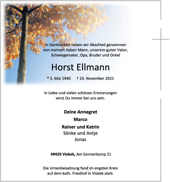 Anzeige von Horst Ellmann von OM-Medien