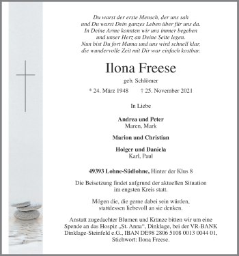Anzeige von Ilona Freese von OM-Medien