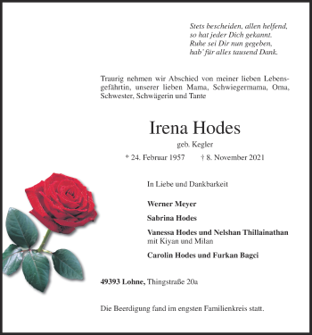 Anzeige von Irena Hodes von OM-Medien