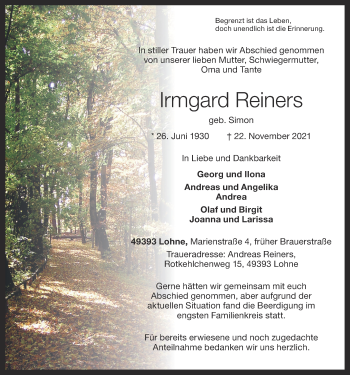 Anzeige von Irmgard Reiners von OM-Medien