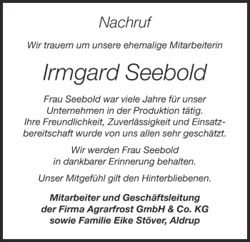 Anzeige von Irmgard Seebold von OM-Medien