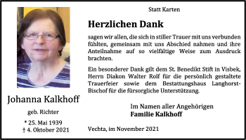 Anzeige von Johanna Kalkhoff von OM-Medien